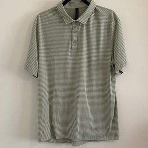 Lululemon Men's Evolution Short-Sleeve Polo Shirt Green White Striped Size XL